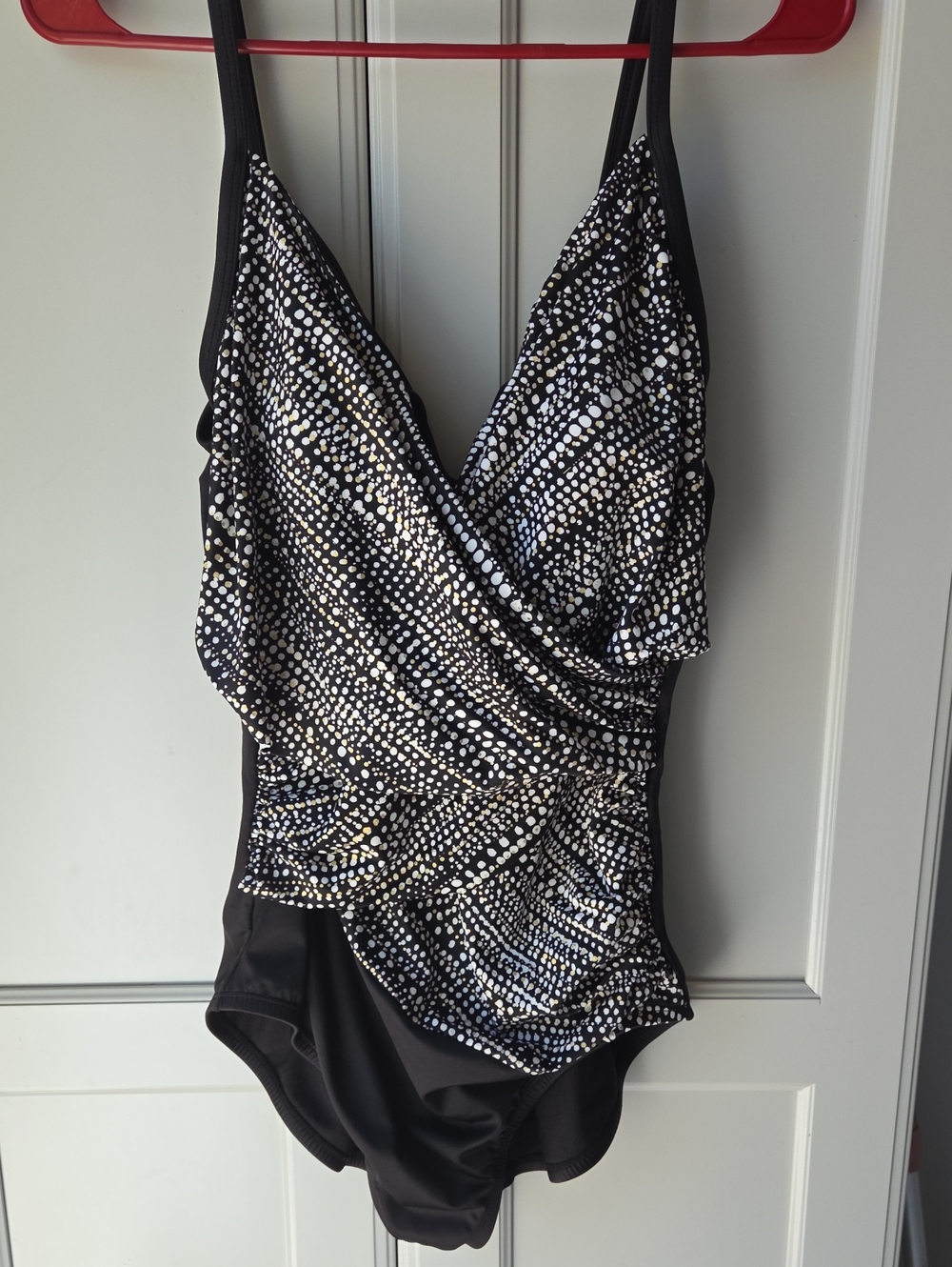 One-Piece Swimsuit in Black with Metallic Dot Print